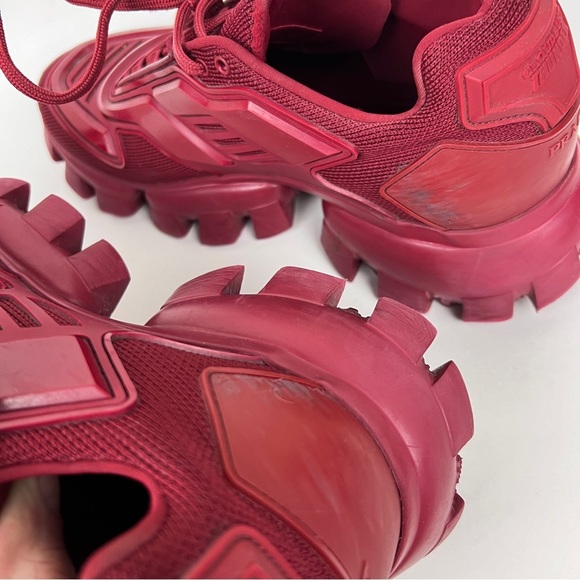 Prada Cloudburst Thunder Red Neoprene Rubber Lugged Sneakers - Picture 9 of 11